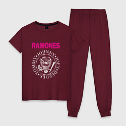 Пижама хлопковая женская Ramones Boyband, цвет: меланж-бордовый