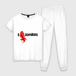 Пижама хлопковая женская I love zombies, цвет: белый