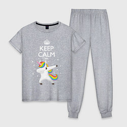 Пижама хлопковая женская Keep Calm & Dab Unicorn, цвет: меланж