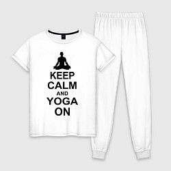Пижама хлопковая женская Keep Calm & Yoga On, цвет: белый