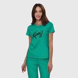 Пижама хлопковая женская KIZARU цвета зеленый — фото 2