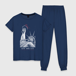Пижама хлопковая женская Статуя свободы цвета тёмно-синий — фото 1