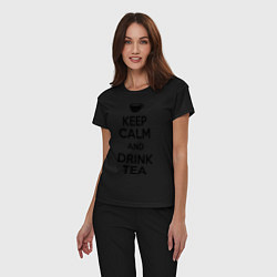 Пижама хлопковая женская Keep Calm & Drink Tea, цвет: черный — фото 2