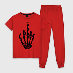 Пижама хлопковая женская Fuck skeleton, цвет: красный