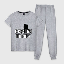 Пижама хлопковая женская Russian hockey, цвет: меланж