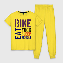 Пижама хлопковая женская Bike eat sleep repeat, цвет: желтый