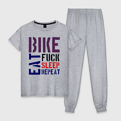 Пижама хлопковая женская Bike eat sleep repeat, цвет: меланж