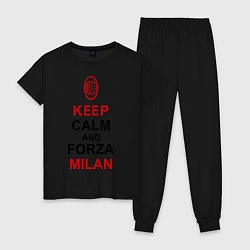 Пижама хлопковая женская Keep Calm & Forza Milan, цвет: черный