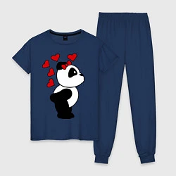 Пижама хлопковая женская Поцелуй панды: для нее, цвет: тёмно-синий