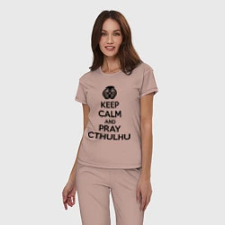 Пижама хлопковая женская Keep Calm & Pray Cthulhu, цвет: пыльно-розовый — фото 2