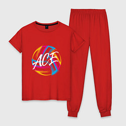 Пижама хлопковая женская Волейбол, цвет: красный