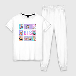 Пижама хлопковая женская BTS Boys, цвет: белый