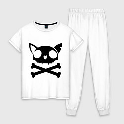 Пижама хлопковая женская Кошачий пиратскй флаг, цвет: белый