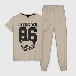 Пижама хлопковая женская Toyota AE86 Hachiroku, цвет: миндальный