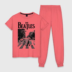 Пижама хлопковая женская The Beatles: Mono Abbey Road, цвет: коралловый