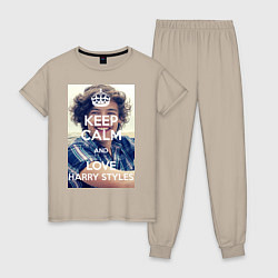 Пижама хлопковая женская Keep Calm & Love Harry Styles, цвет: миндальный