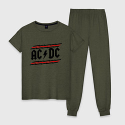 Пижама хлопковая женская AC/DC Voltage, цвет: меланж-хаки