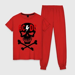 Пижама хлопковая женская AC/DC Skull, цвет: красный