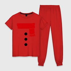 Пижама хлопковая женская Снеговик, пуговицы и шарф, цвет: красный