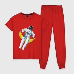 Пижама хлопковая женская Космонавт на банане, цвет: красный