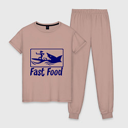 Пижама хлопковая женская Shark fast food, цвет: пыльно-розовый