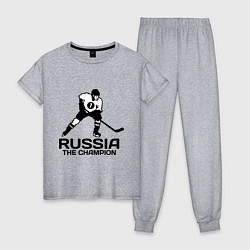 Пижама хлопковая женская Russia: Hockey Champion, цвет: меланж