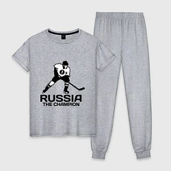 Пижама хлопковая женская Russia: Hockey Champion, цвет: меланж