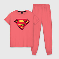 Пижама хлопковая женская Superman logo цвета коралловый — фото 1