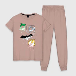 Пижама хлопковая женская Логотипы Justice League, цвет: пыльно-розовый