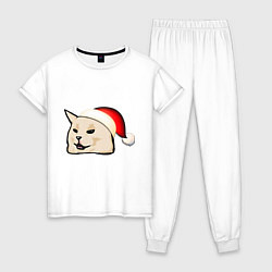 Пижама хлопковая женская Woman yelling at cat, цвет: белый