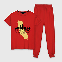 Пижама хлопковая женская Сан-Диего Калифрния, цвет: красный