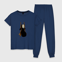 Пижама хлопковая женская Безликий на качелях, цвет: тёмно-синий