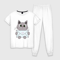 Пижама хлопковая женская Котик, цвет: белый