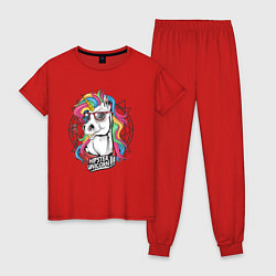 Пижама хлопковая женская Единорог хипстер, цвет: красный