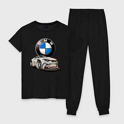Пижама хлопковая женская BMW оскал, цвет: черный