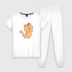 Пижама хлопковая женская Котик - Единорожик, цвет: белый