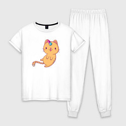 Пижама хлопковая женская Котик - Единорожик, цвет: белый