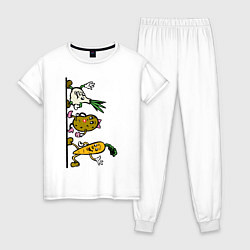 Пижама хлопковая женская Овощи, цвет: белый
