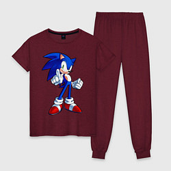 Пижама хлопковая женская SONIC, цвет: меланж-бордовый