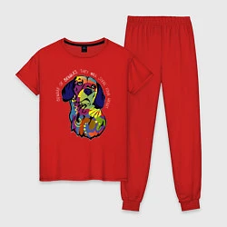Пижама хлопковая женская Берегись биглей, цвет: красный