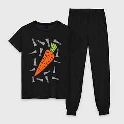 Пижама хлопковая женская Морковка кролика, цвет: черный