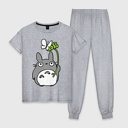 Пижама хлопковая женская Totoro и бабочка, цвет: меланж