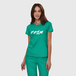 Пижама хлопковая женская FCSM, цвет: зеленый — фото 2