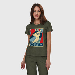 Пижама хлопковая женская Trixie OBEY, цвет: меланж-хаки — фото 2