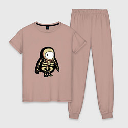 Пижама хлопковая женская Fall guys skeleton, цвет: пыльно-розовый