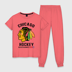 Пижама хлопковая женская CHICAGO BLACKHAWKS NHL, цвет: коралловый