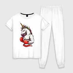 Пижама хлопковая женская Единорог боксер, цвет: белый