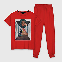 Пижама хлопковая женская Billie Eilish dark room, цвет: красный