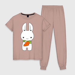 Пижама хлопковая женская Зайчик с морковкой, цвет: пыльно-розовый