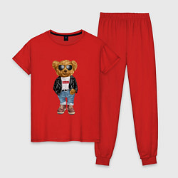 Пижама хлопковая женская Медведь плюшевый, цвет: красный